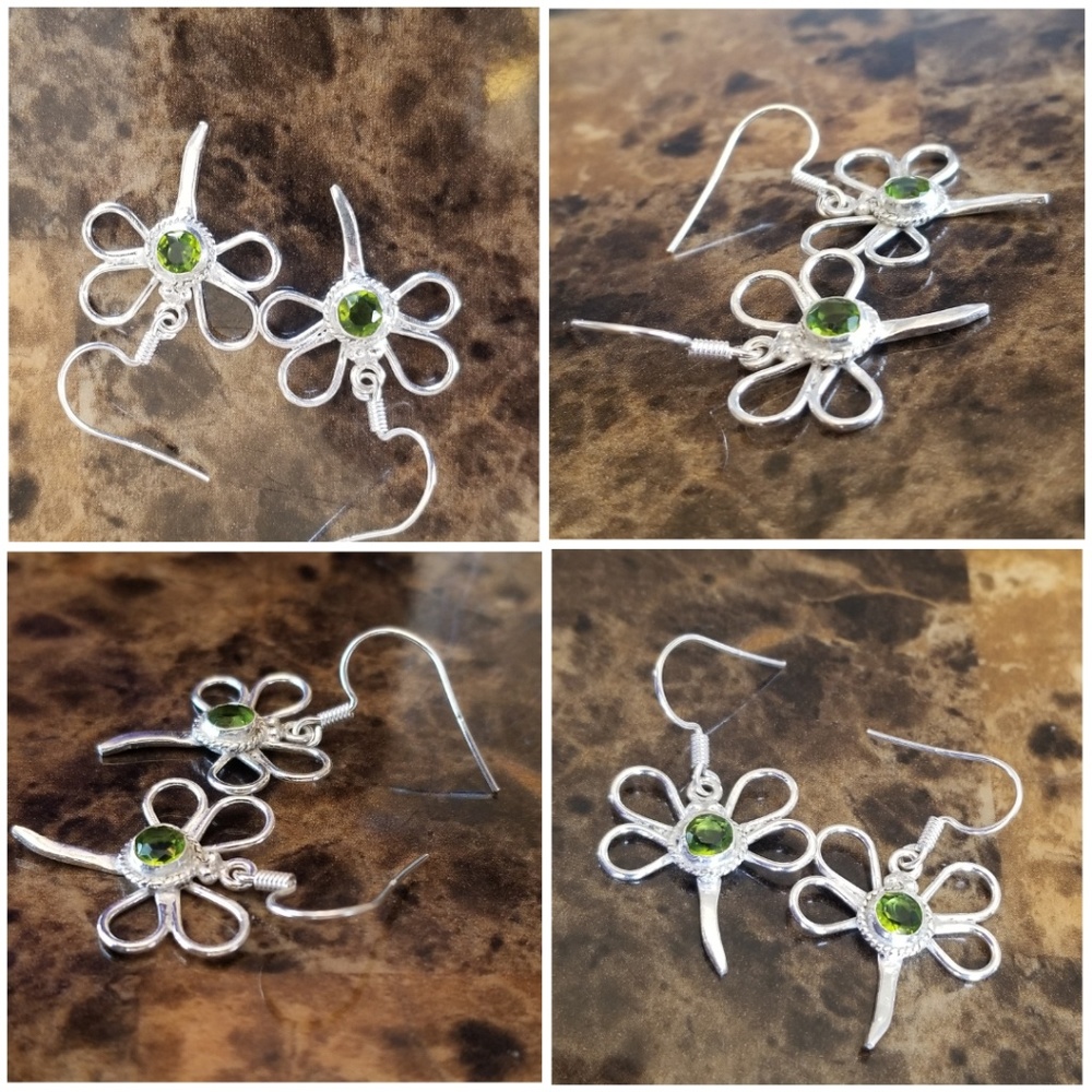 Genuine 1ct  Lucky Peridot Dragonfly Earrings - Picture 3 of 4